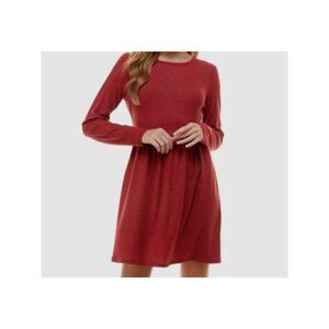 BEBOP Womens Burgundy Pullover Long Sleeve Round Neck Short Fit + Flare Dress XL
